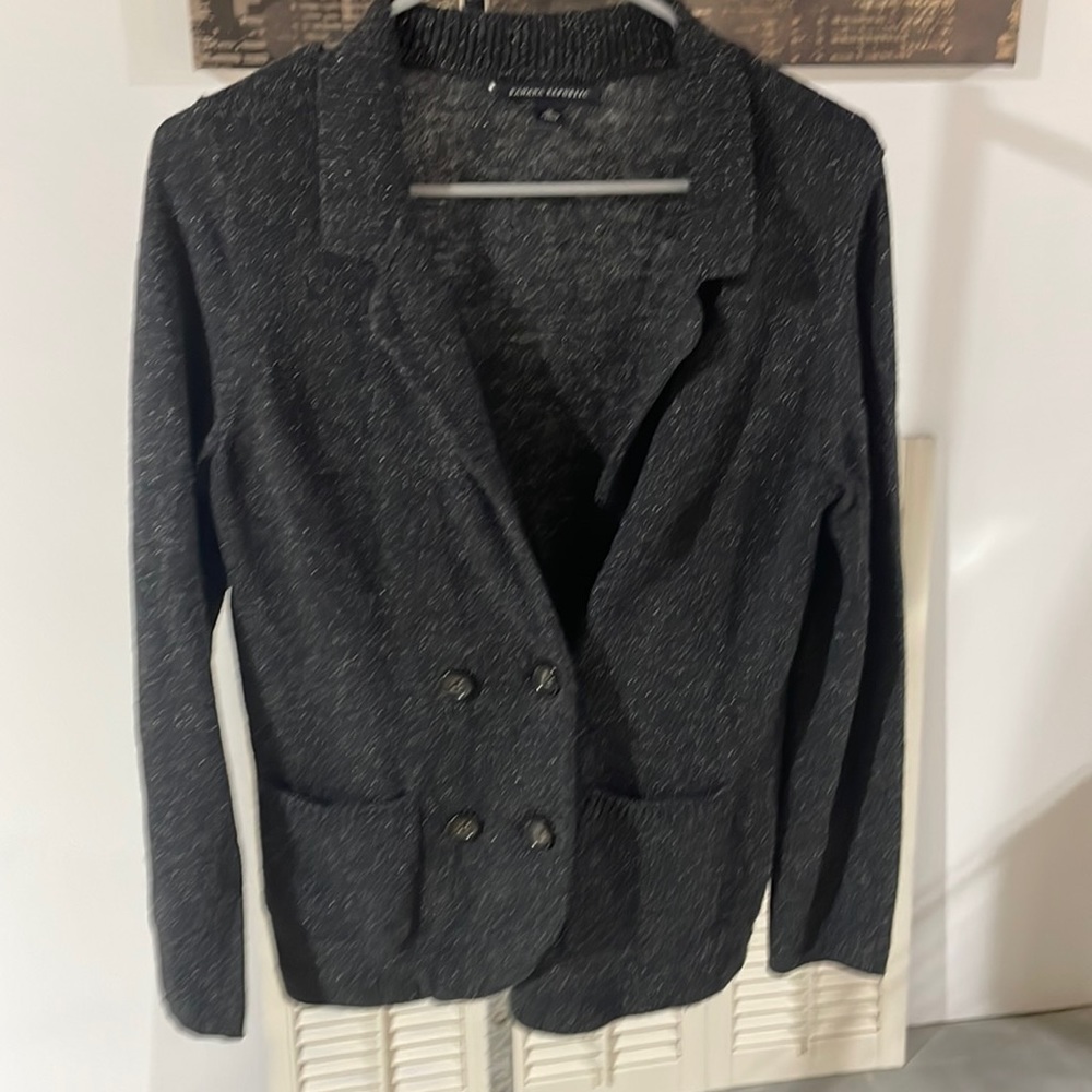Banana Republic Womens Gray Speckled Cardigan Sweater Wool Silk Blend Size M